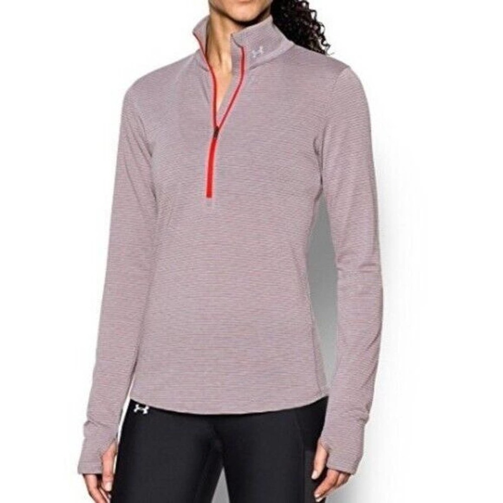 Under Armor Women's Threadborne Stripe Half Zip Pullover Top Stretch Gray Size S